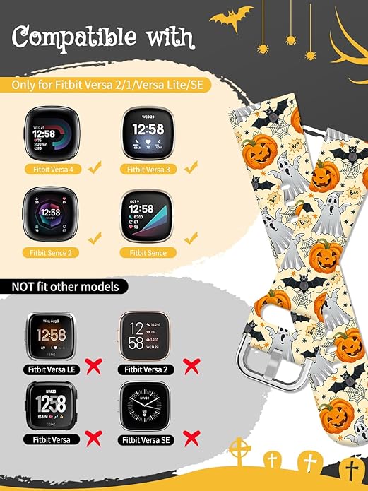 Watbro Halloween Holiday Band Compatible with Fitbit Versa 3 / Sense/Fitbit Versa 4 / Sense 2 Bands