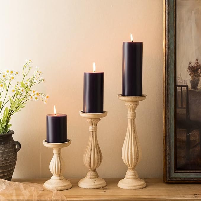 MOZEAL 3" x 4" Hand-Poured Unscented Candle,Dripless Pillar Candle Set of 3,Long Clean