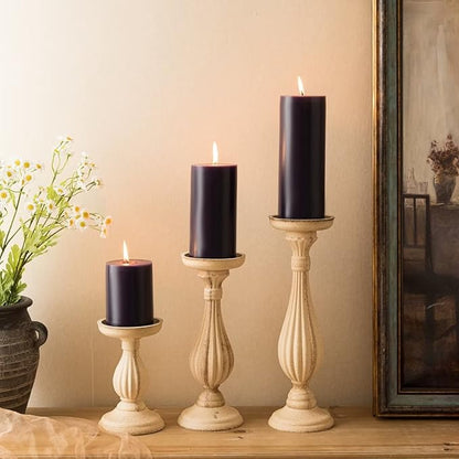 MOZEAL 3" x 8" Hand-Poured Unscented Large Candle,Smokeless Rustic Pillar Candle Set of 2,No