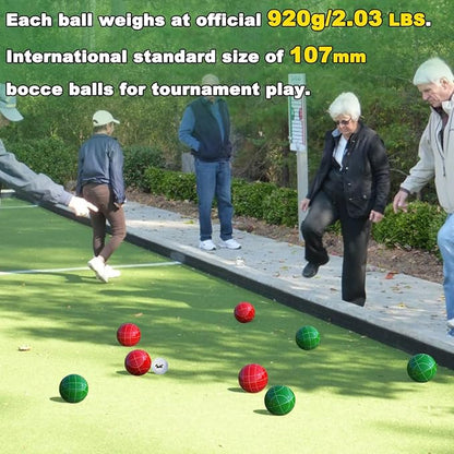 Bocce Ball Set Regulation Size and Weight for Professional Tournament, Backyard, Beach, Lawn Game
