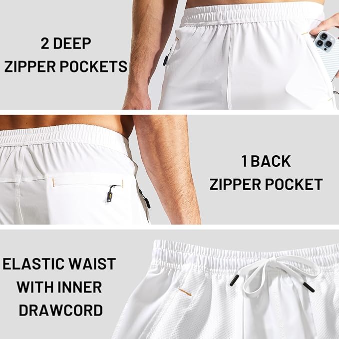 MIER Men's Quick Dry Running Shorts with Zipper Pocket, Elastic Waist Athletic Workout Exercise