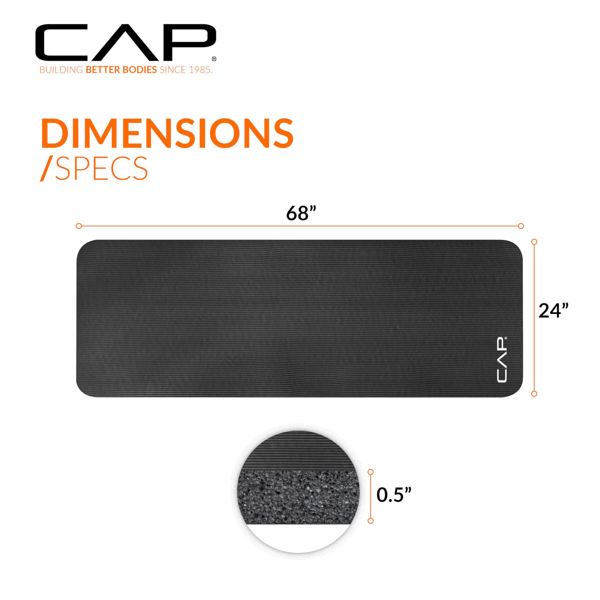 CAP Barbell Yoga Mat 1/2" Thick with Carrying Strap - High Density Exercise Mat for Yoga, Pilates