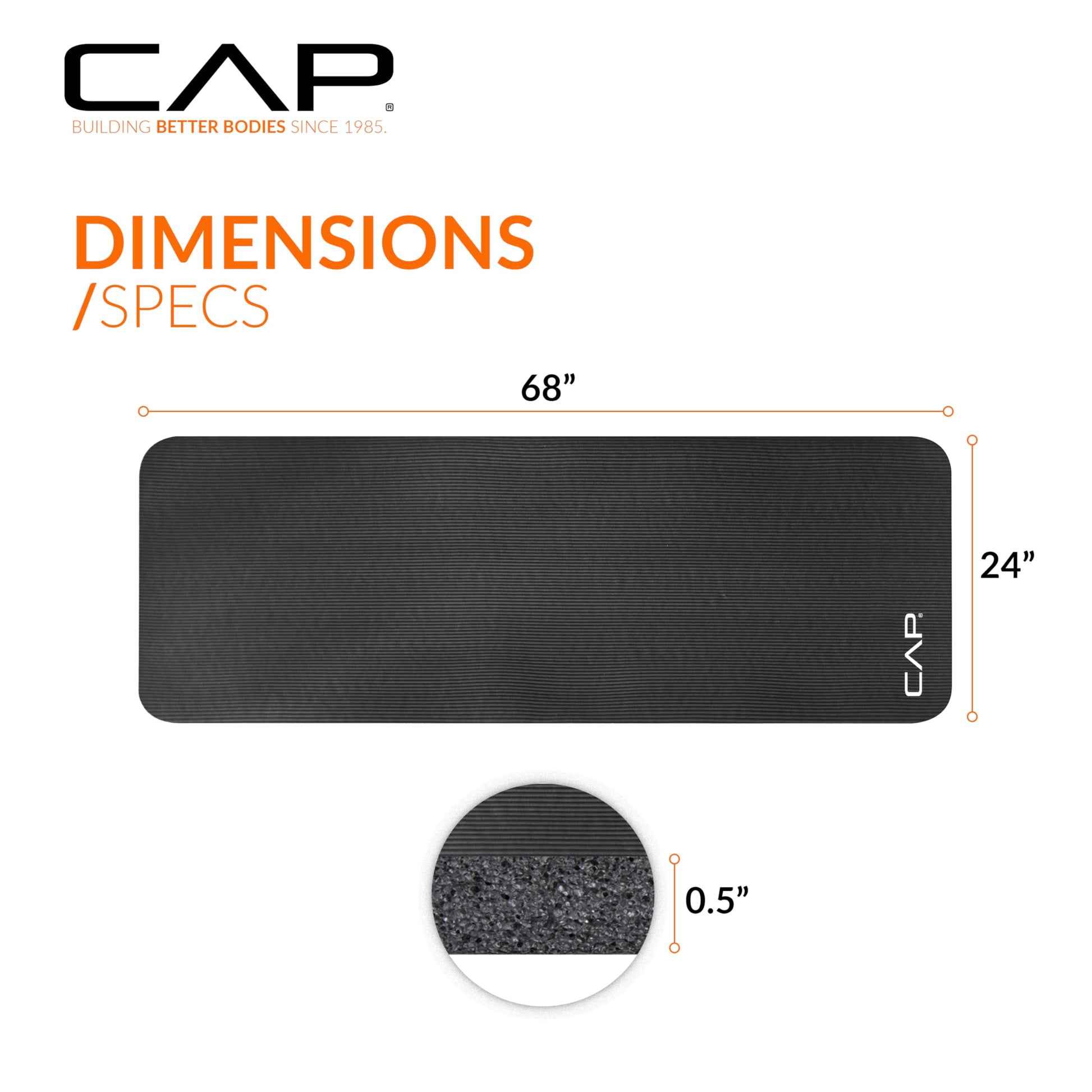 CAP Barbell Yoga Mat 1/2" Thick with Carrying Strap - High Density Exercise Mat for Yoga, Pilates