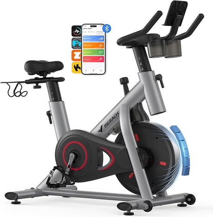 MERACH Exercise Bike, Brake Pad Stationary Bike with Exclusive App, Low Noise Indoor Cycling Bike