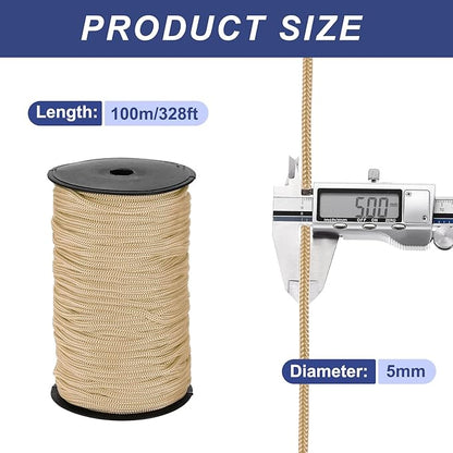 MECCANIXITY 3/16 Inch Polypropylene Rope Braided Ropes, 328ft Nylon Rope Hollow Utility Cord for