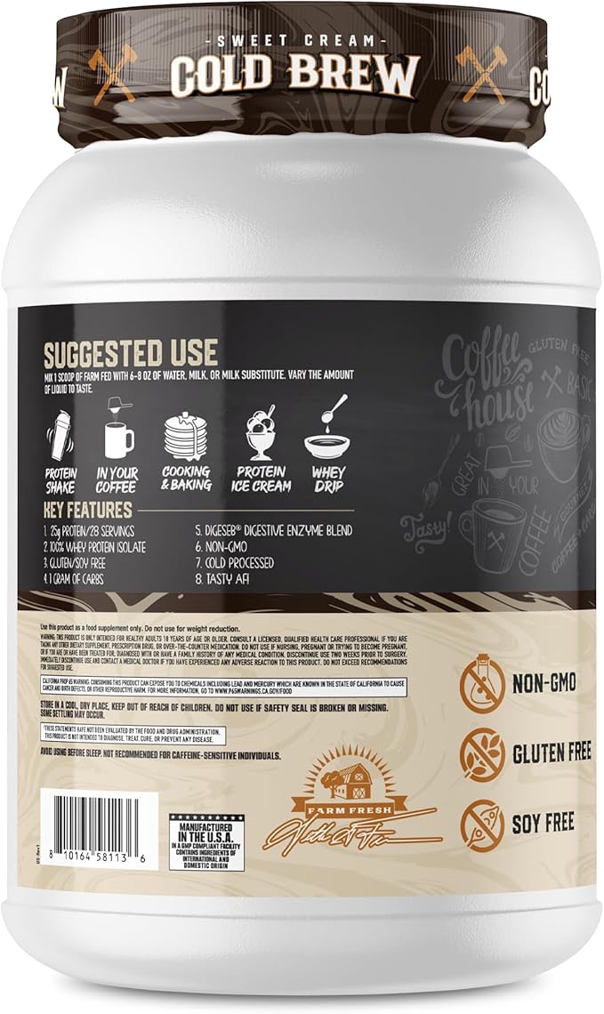 Axe & Sledge Farm Fed 100% Whey Protein Isolate | 25g Protein | Low Carb, Low Sugar, Gluten Free |