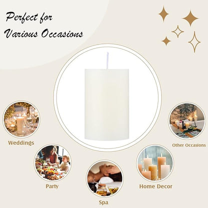 Nuogo 12 pcs Ivory Pillar Candles Dripless Unscented Candles Paraffin Wax Tall Tapers for Wedding