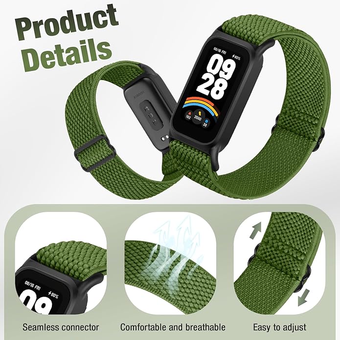 2 Pack Elastic Bands Compatible with Xiaomi Smart Band 9 Active Women Men, Soft Nylon Replacement