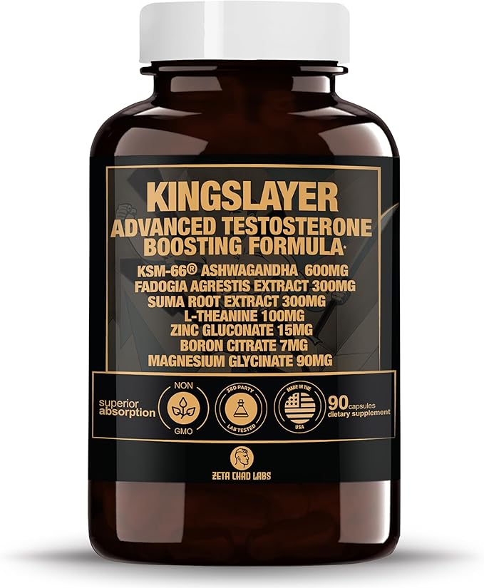 Kingslayer: 7-in-1 Testosterone Booster for Men w/KSM-66, Fadogia, Suma Root, L-Theanine, Zinc
