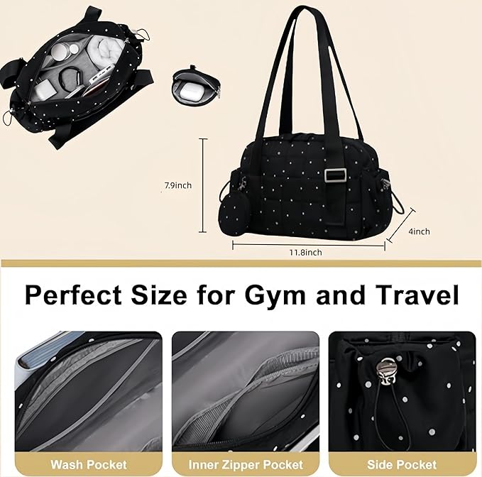 CAMTOP Mini Gym Bag for Women, Small Gym Tote Bag Puffy Quilted Sports Duffel Bag with Wet