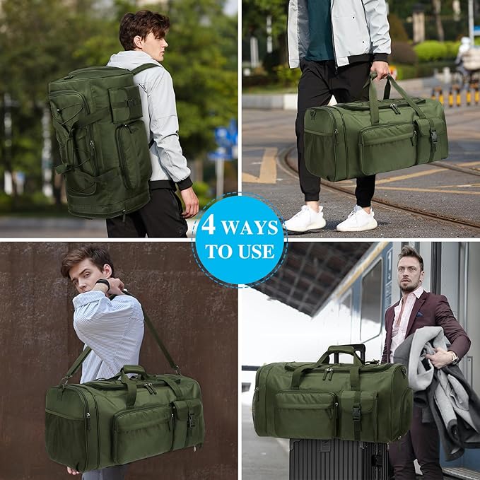 Lyweem Large Duffle Bag Backpack for Travel, 70L Heavy Duty Gym Duffel Bag with Shoes Compartment