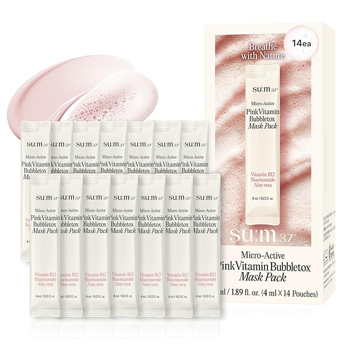 SU:M Micro-Active Pink Vitamin Bubbletox Mask Pack (0.13 fl oz x 14ea) - Korean Skincare ??Deep