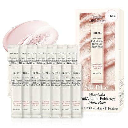 SU:M Micro-Active Pink Vitamin Bubbletox Mask Pack (0.13 fl oz x 14ea) - Korean Skincare ??Deep