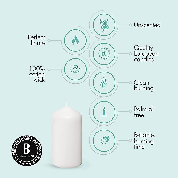 BOLSIUS 12 White Pillar Candles - 2.7 x 5.1 Inches Unscented Candle Set - 43 Hours - Dripless Clean