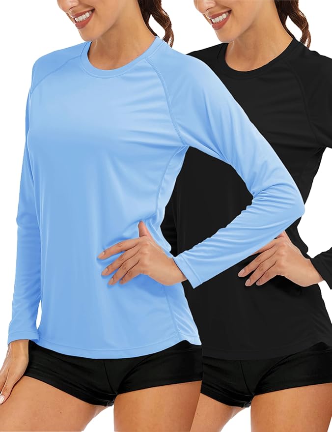 MAGCOMSEN Women's 2 Pack Long Sleeve Shirts UPF 50+ Sun Protection Quick Dry Swim Shirt for Rash
