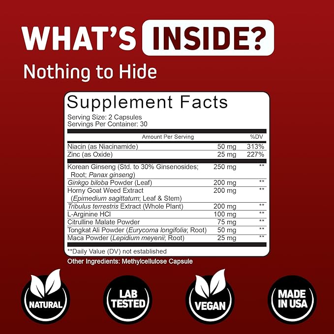 Herbtonics Testosterone Support Supplement for Men - Korean Panax Ginseng & Tribulus Terrestris