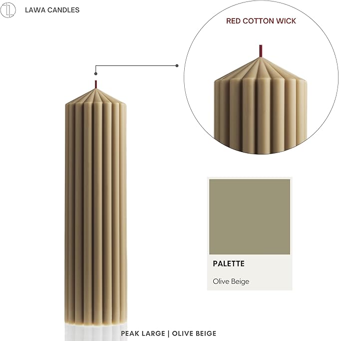 LAWA Ribbed Peak Pillar Candle - Large Beautiful Handmade Pillar Scented Soy Wax Candle Elegant