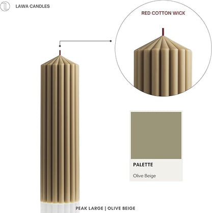 LAWA Ribbed Peak Pillar Candle - Large Beautiful Handmade Pillar Scented Soy Wax Candle Elegant