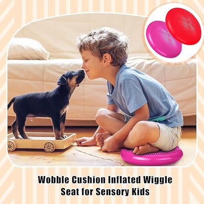 2 Pcs Wiggle Seat Inflated Wobble Cushion Flexible Balance Disc with Air Pump for Core Stability