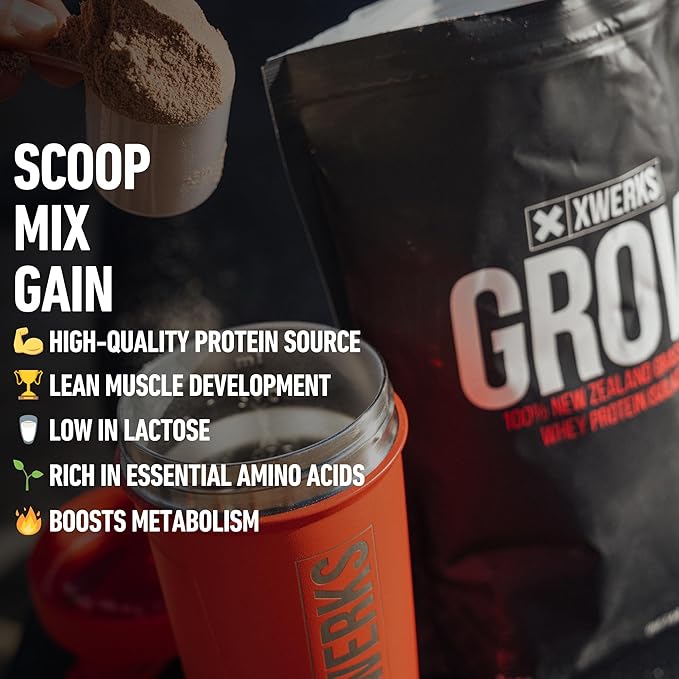 Xwerks Grow 100% New Zealand Grass Fed Whey Protein, 25g Pure Isolate Protein Powder Per Serving