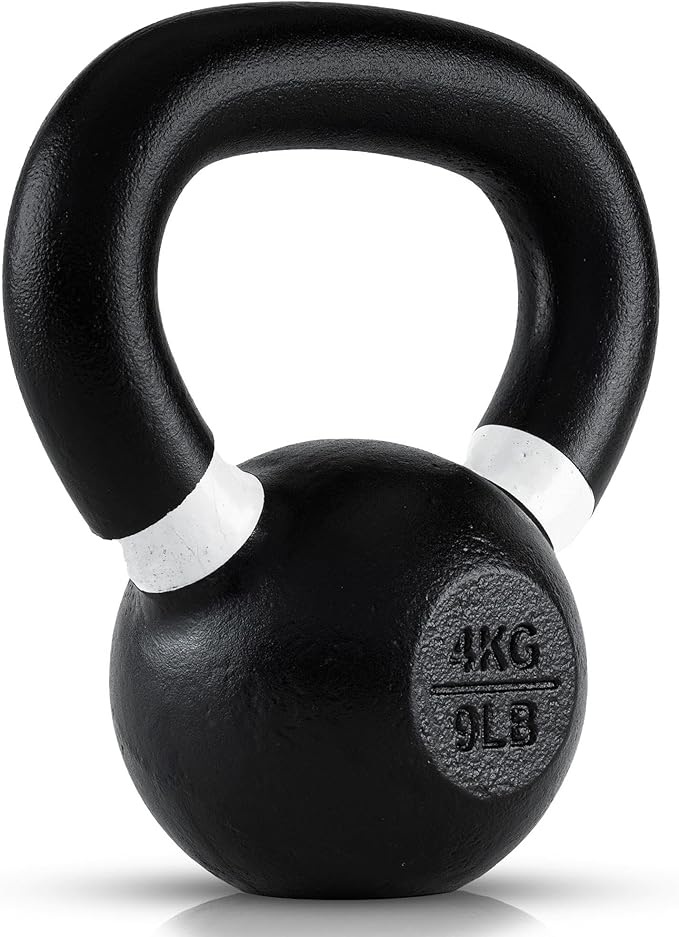 Single Cast Iron Kettlebell | Powder Coated - Wide Handle Weights for Core & Glute Workouts;