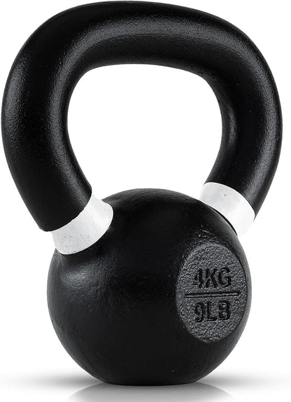 Single Cast Iron Kettlebell | Powder Coated - Wide Handle Weights for Core & Glute Workouts;