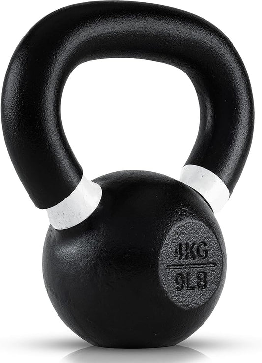 Single Cast Iron Kettlebell | Powder Coated - Wide Handle Weights for Core & Glute Workouts;