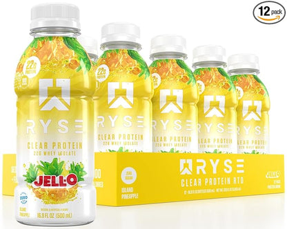 RYSE Clear Protein Shake - Jell-O Island Pineapple - 100 Calories, 22g Whey Isolate Protein
