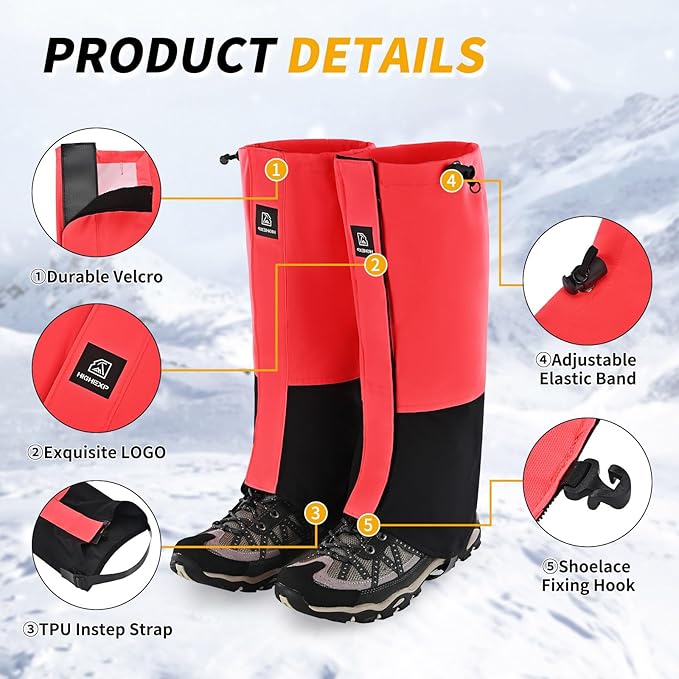 Leg Gaiters 100% Waterproof Adjustable Shoe Snow Boot Guard Gators for Hiking Shoe Cover Hunting