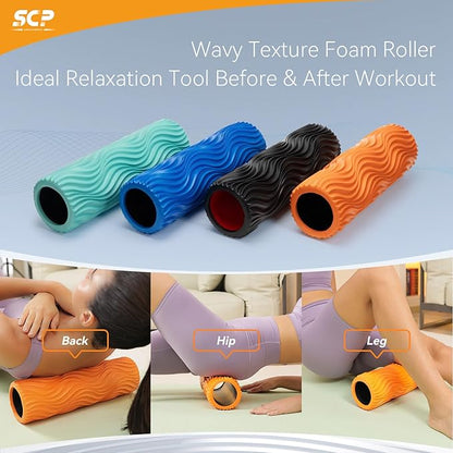 Foam Roller - Muscle Massage Roller for Back Pain & Stretching - Ergonomic Wide Wave Textured
