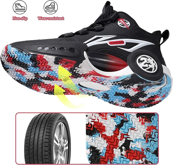 JMFCHI Kids Basketball Shoes High-top Sports Shoes Sneakers Durable Lace-up Non-Slip Running Shoes