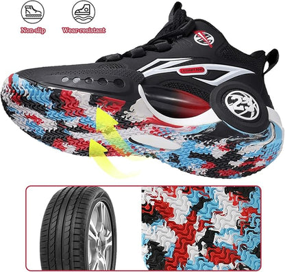 JMFCHI Kids Basketball Shoes High-top Sports Shoes Sneakers Durable Lace-up Non-Slip Running Shoes