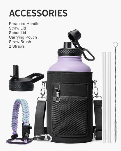 Insulated Water Bottle 64oz,Half Gallon Water Flask Stainless Steel, Cold for 48 Hrs,BPA-Free &