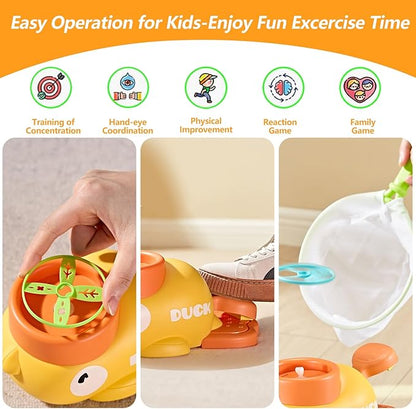 COUOMOXA Flying Disc Launcher for Kids: 3-12 Year Old Boys Girls Throw and Catch Outdoor Indoor