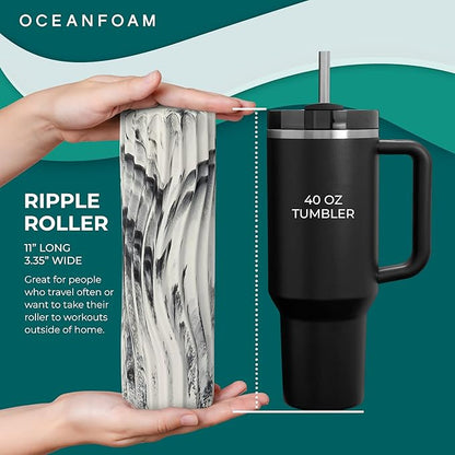Oceanfoam Ripple Travel Foam Roller (11" x 3.35") Firm Mini Foam Roller for Physical Therapy, Deep