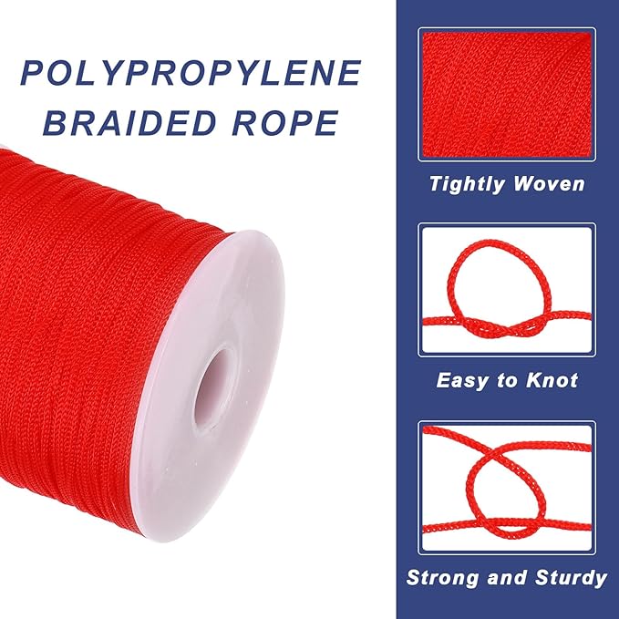 MECCANIXITY 1/16 Inch Polypropylene Rope Braided Ropes, 328ft Nylon Rope Hollow Utility Cord for