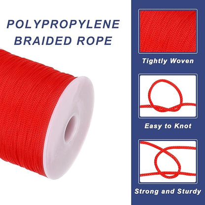 MECCANIXITY 1/16 Inch Polypropylene Rope Braided Ropes, 328ft Nylon Rope Hollow Utility Cord for