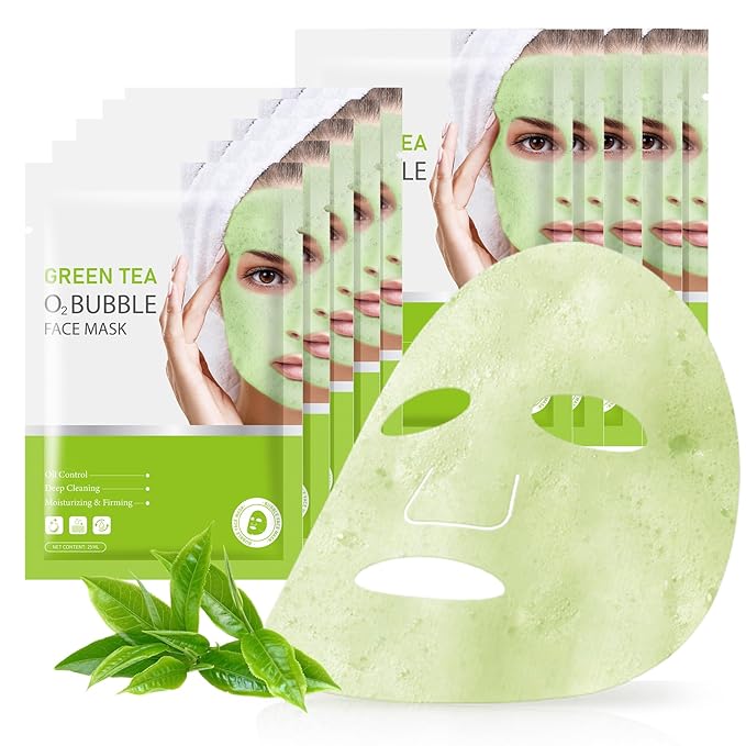 10 Sheets Face Masks Skincare O2 Bubble Green Tea Face Mask, Cleaner Bubble Sheet Masks Foaming