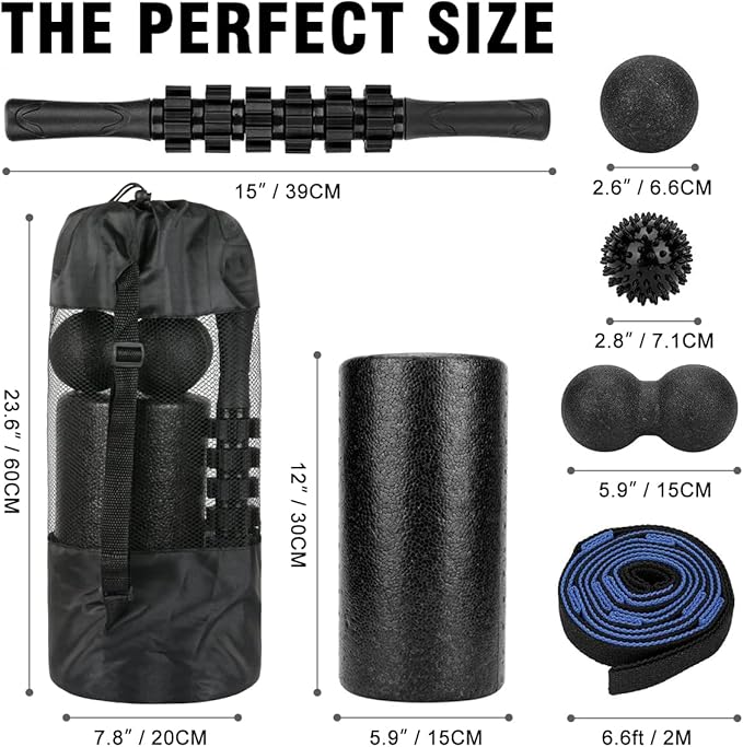 Foam Roller Set - High Density Back Roller, Muscle Roller Stick,2 Foot Fasciitis Ball, Stretching