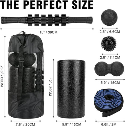 Foam Roller Set - High Density Back Roller, Muscle Roller Stick,2 Foot Fasciitis Ball, Stretching
