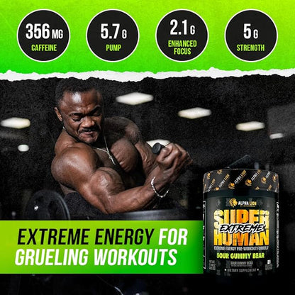 ALPHA LION Superhuman Extreme High Stim Pre Workout Powder, Beta Alanine, L-Taurine & 356mg