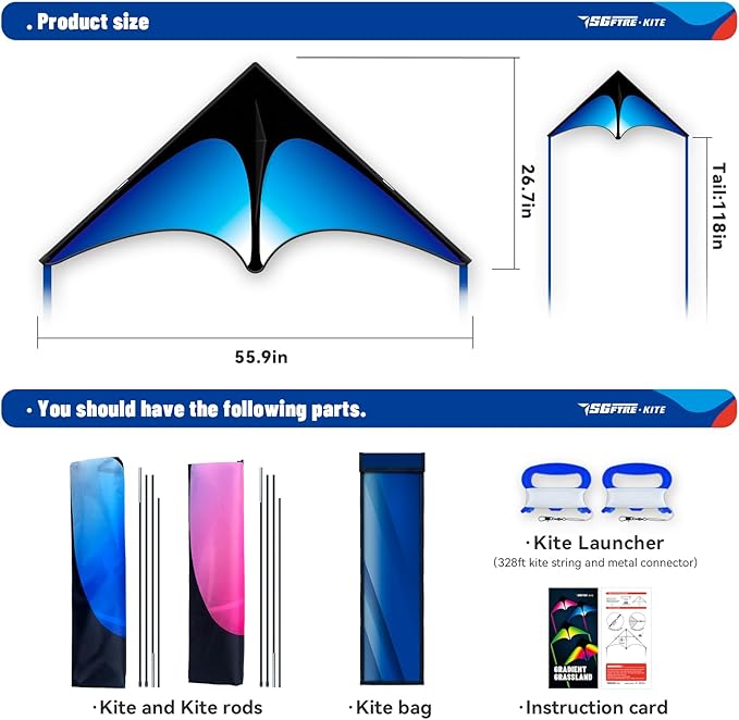 Delta Kite Set for Kids and Adults，Extremely Easy to Launch for Beginners, Perfect for Beaches and