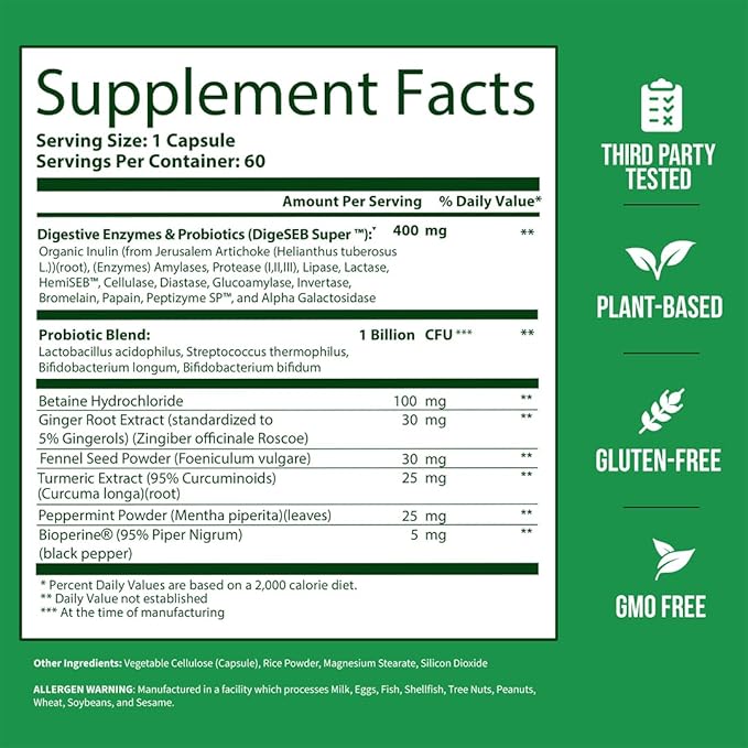 GoBiotix Digestive Enzymes Supplement with Prebiotics and Probiotics for Women and Men - Gut