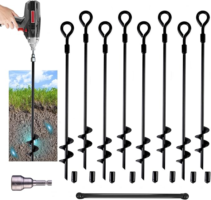 MIXXIDEA18 Inch Ground Anchors Screw in Folding Ring Spiral Metal Ground Stakes Dog Tie Out Stake