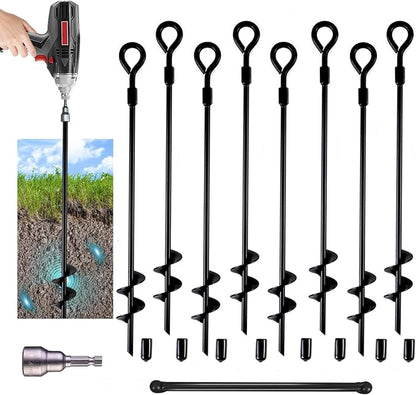 MIXXIDEA18 Inch Ground Anchors Screw in Folding Ring Spiral Metal Ground Stakes Dog Tie Out Stake