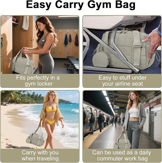 CAMTOP Mini Gym Bag for Women, Small Gym Tote Bag Puffy Quilted Sports Duffel Bag with Wet