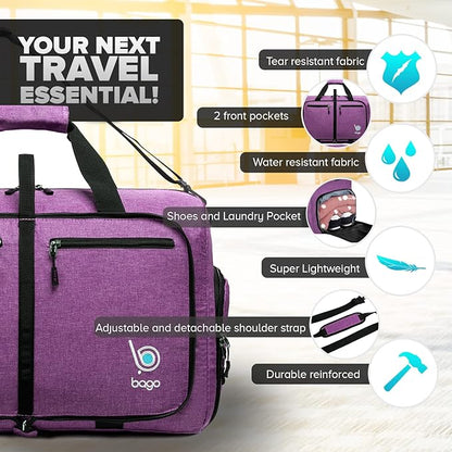 Bago Foldable Duffel Bags for Traveling Women & Men - 40L Sports Packable Duffle Bag for Travel