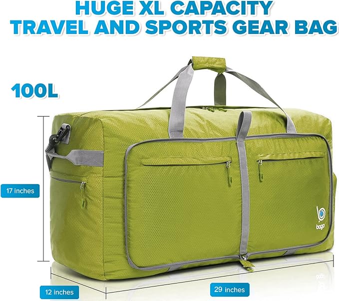Bago Large Foldable Duffel Bags for Traveling Women & Men - 100L Packable Duffle Bag for Travel
