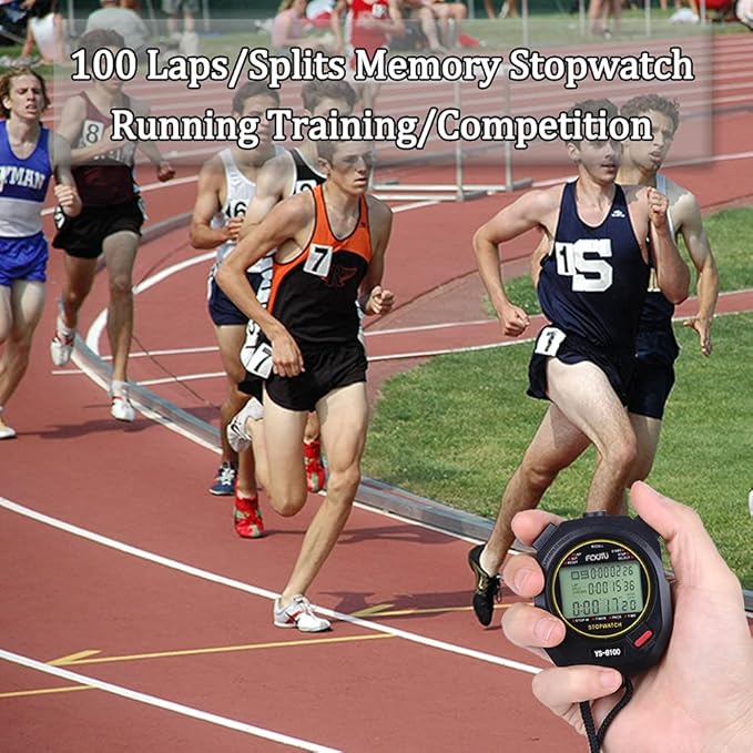 FCXJTU Digital Sports Stopwatch Timer 10/100 Lap Split Memory Stopwatch Calendar Alarm, Pace Mode