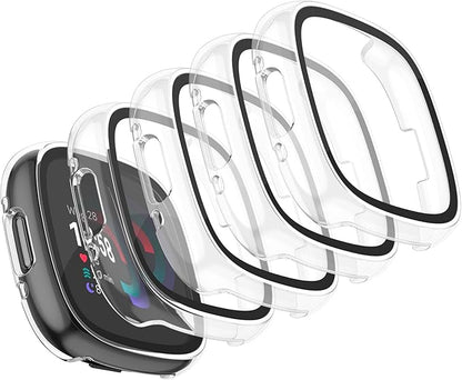 Vancle Case for Fitbit Versa 4 / Fitbit Sense 2, 4-Pack Screen Protector Tempered Glass Full Around